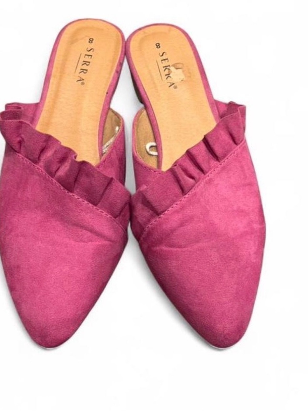 Serra Magenta Ruffle Pointed-Toe Slip-On Mules
